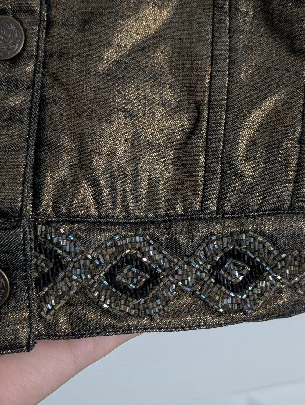Chico's Metallic Embellished Button Front Jacket Bronze Bedazzled Women's Large